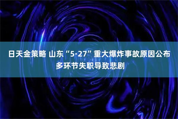 日天金策略 山东“5·27”重大爆炸事故原因公布 多环节失职导致悲剧